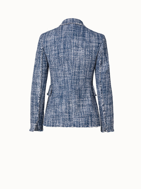 Cotton Blend Tweed Blazer with Faux Double-Breast