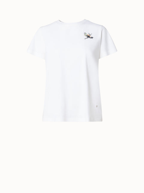 Cotton Jersey Cross-Stitched Bird T-Shirt