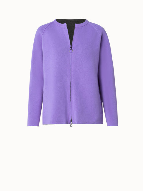 Reversible Two-Tone Cashmere Double-Face Zip Cardigan