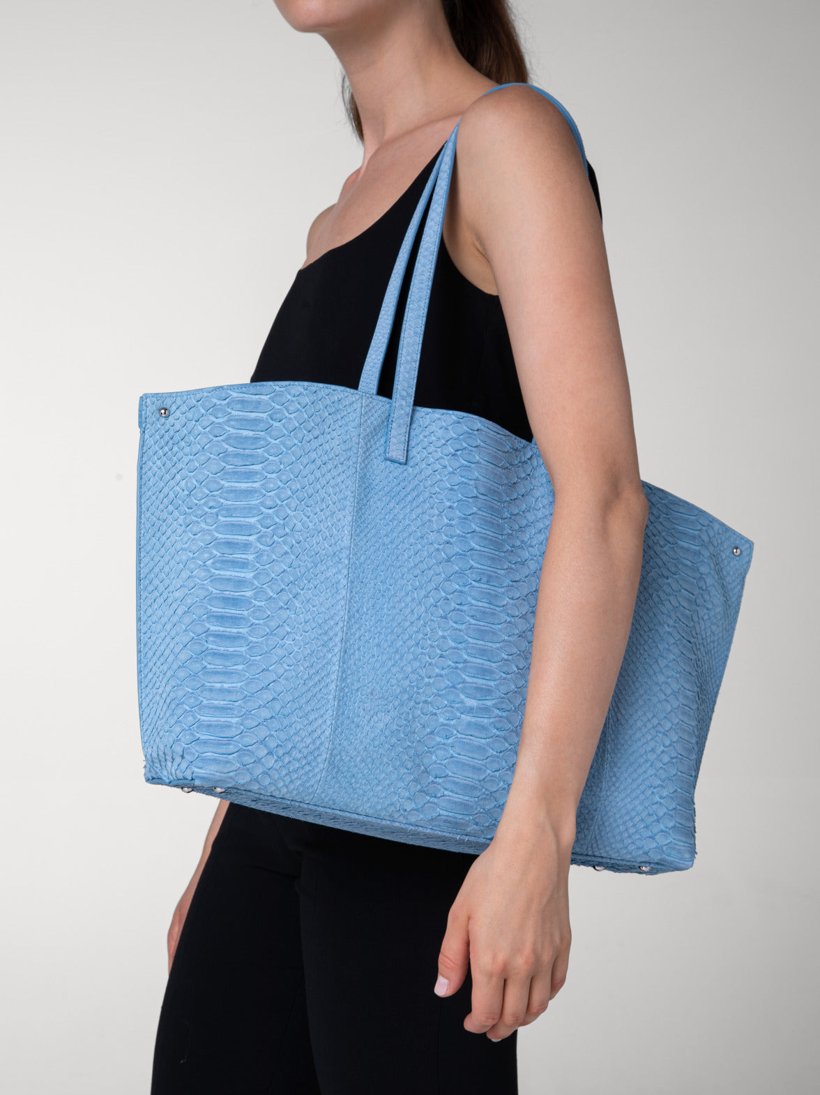 Blue Croc Print Shopper Bag / Blue Leather Bag / Blue 