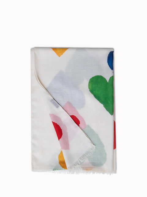 Cashmere Silk Scarf with Hearts Print