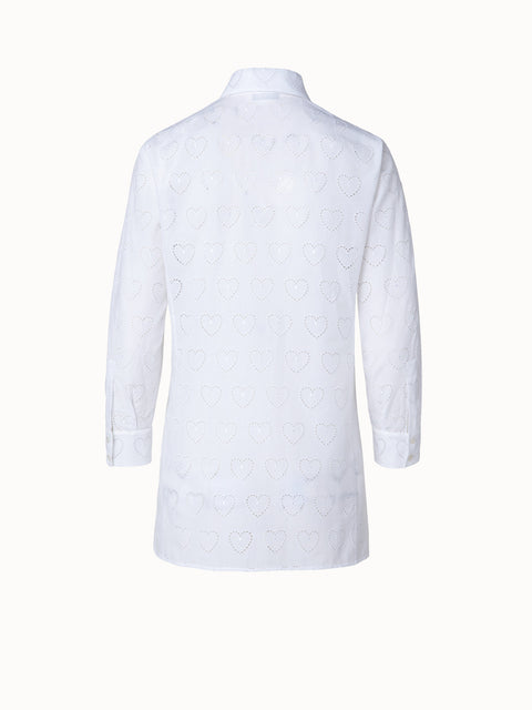Cotton Poplin Tunic Blouse with Hearts Broderie Anglaise