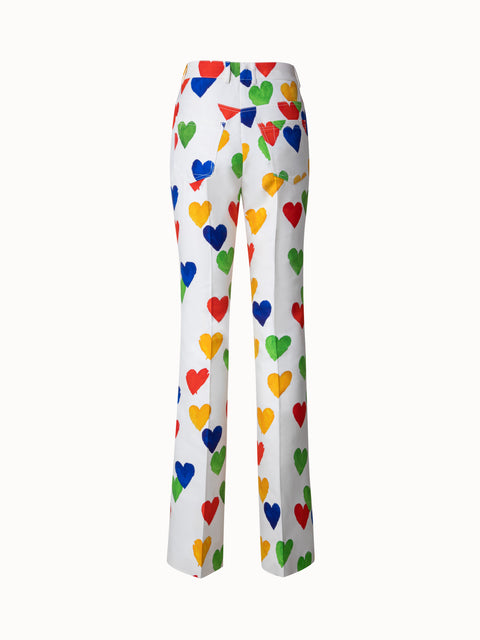 Cotton Silk Double-Face Bootcut Pants with Heart Druck