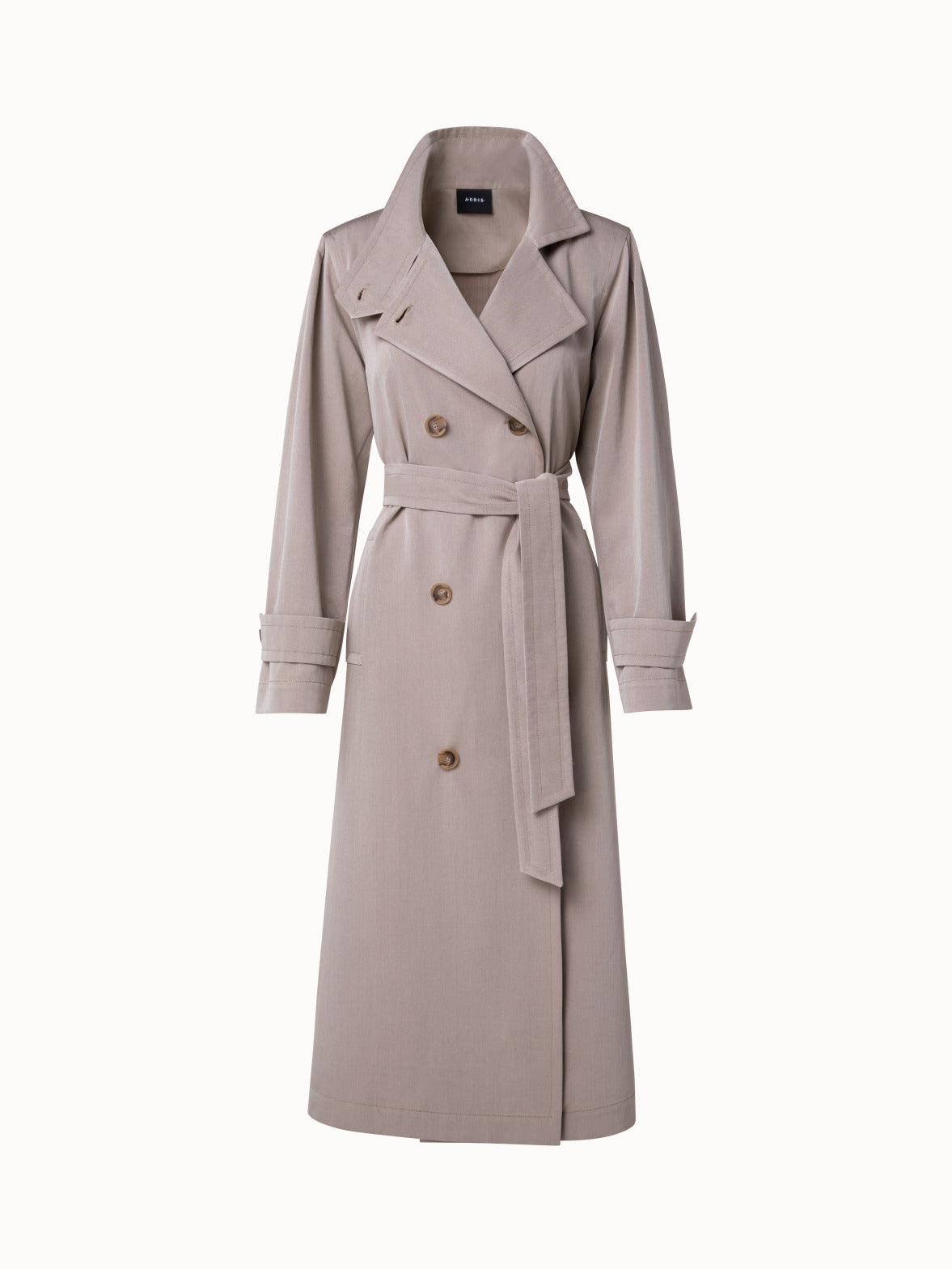 Belted Trench Coat with Criss Cross Collar Beige Cotton Gabardine