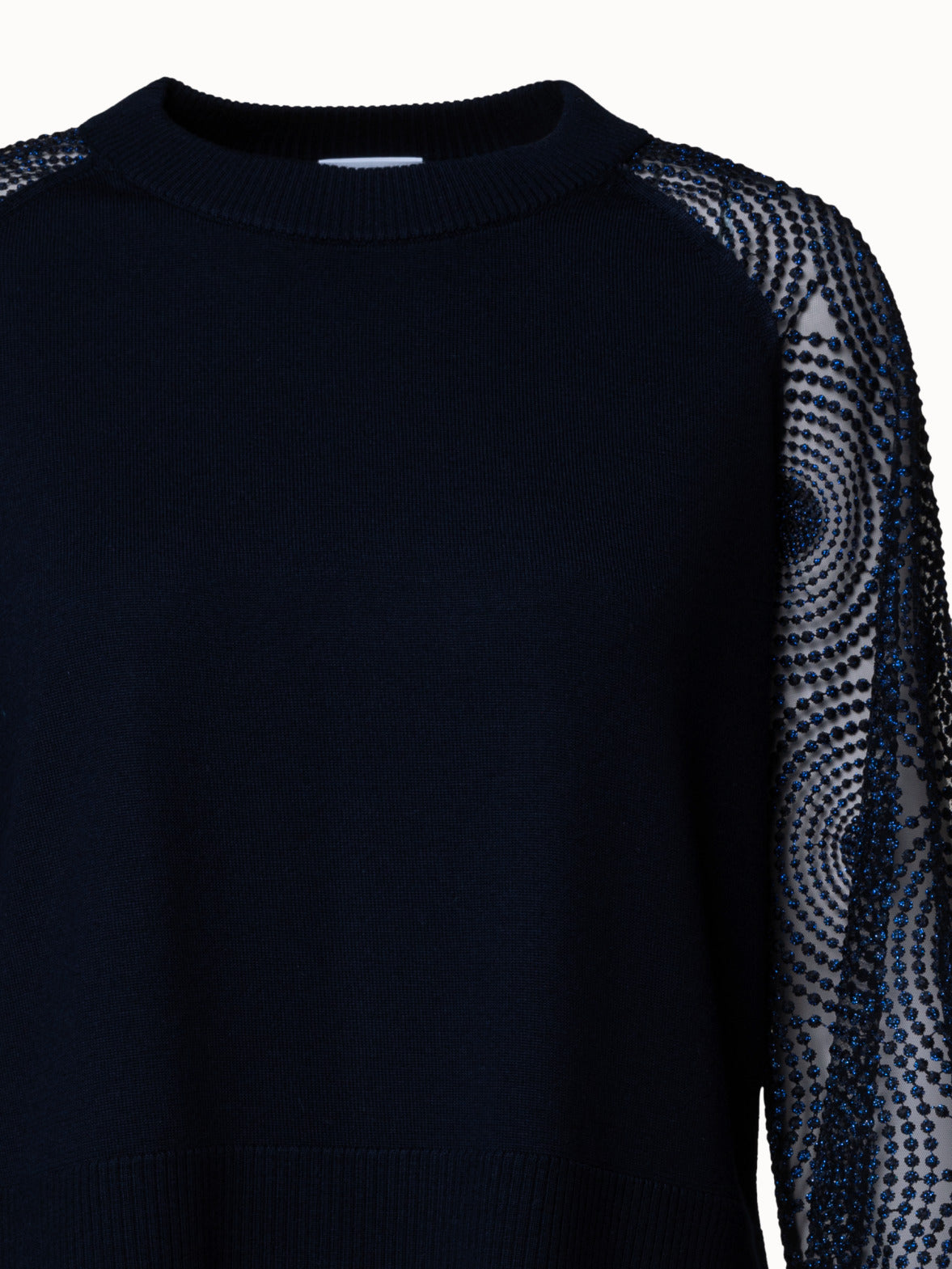 Wool Knit Pullover with Metallic 3D Dot Embroidery Sleeves