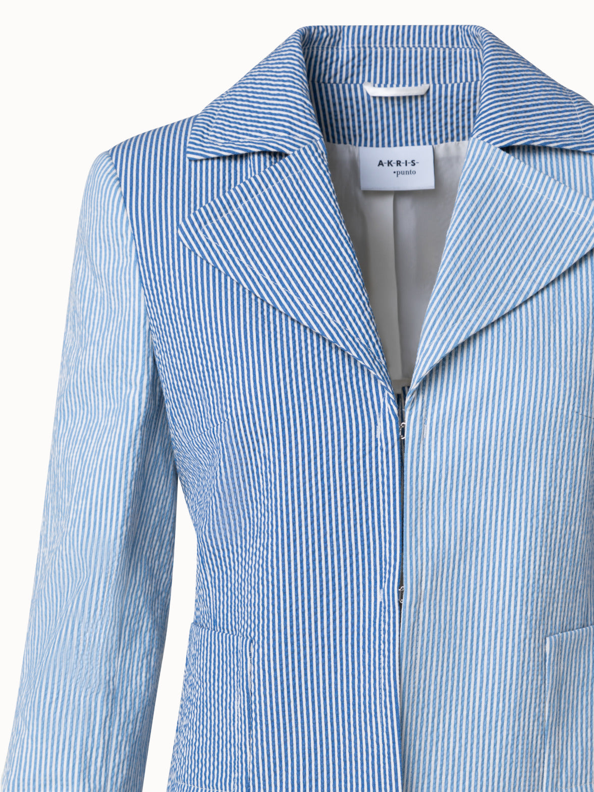 Striped Cotton Seersucker Jacket - Blue