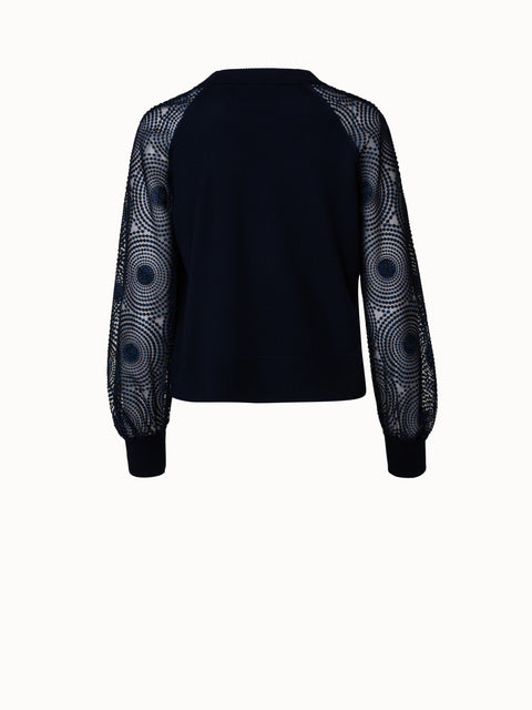 Wool Knit Pullover with Metallic 3D Dot Embroidery Sleeves