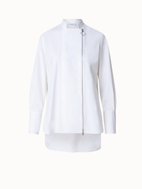 Cotton Popelin Blouse with Asymmetrical Zip