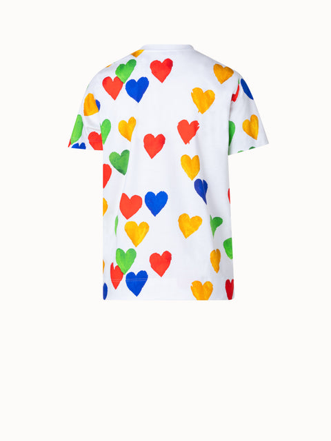Cotton Jersey T-Shirt with Hearts Print
