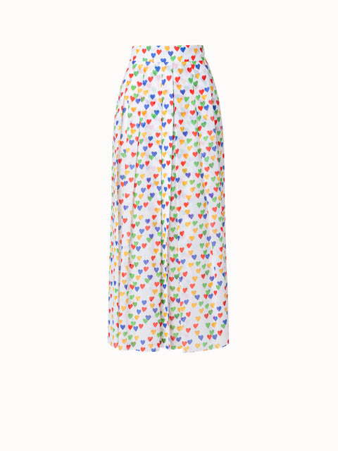 Cotton Voile Long Skirt with Heart Print
