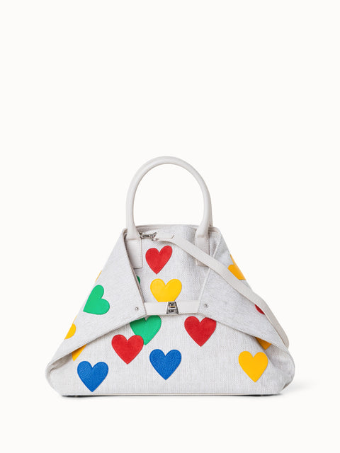 Medium Ai Messenger Bag in Canvas with Leather Hearts