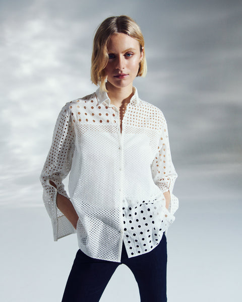 Cotton Eyelet Embroidery Patchwork Blouse