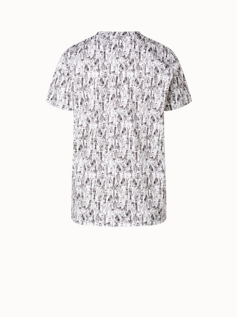 Cotton Jersey T-Shirt with Croquis Print